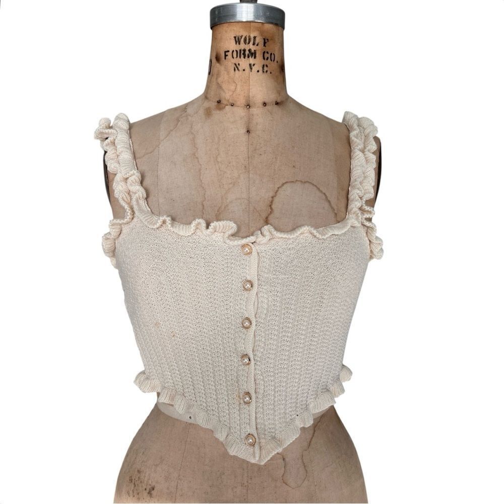 Cream Knit Crop Top with Pearl Button Detailing Size S